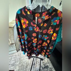 Floral Black Blouse with Multicolor Design